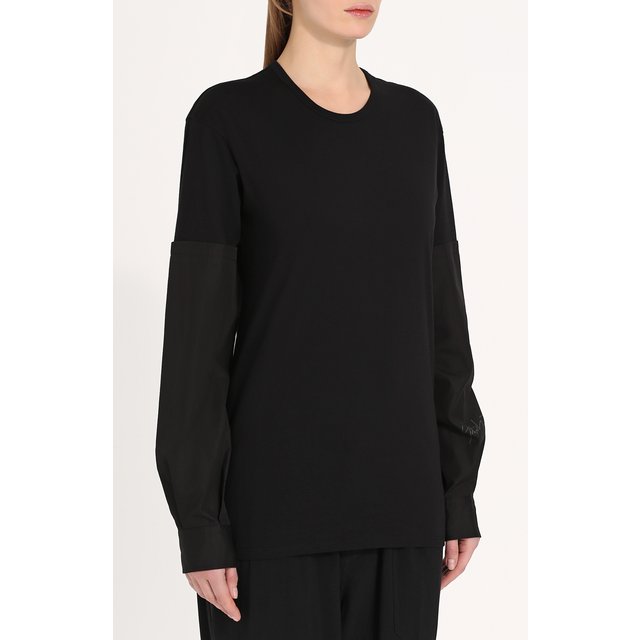 фото Хлопковый лонгслив с круглым вырезом yohji yamamoto