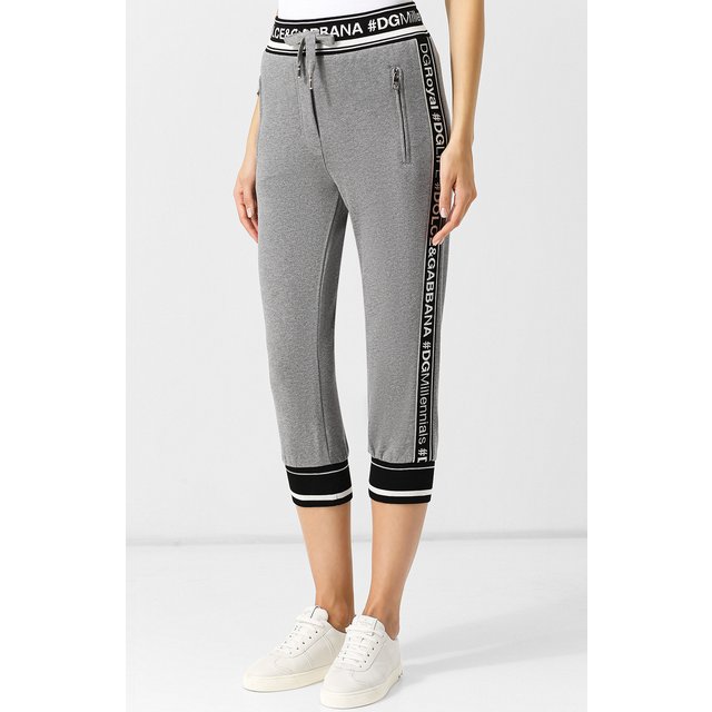 фото Укороченные хлопковые брюки с логотипом бренда dolce & gabbana