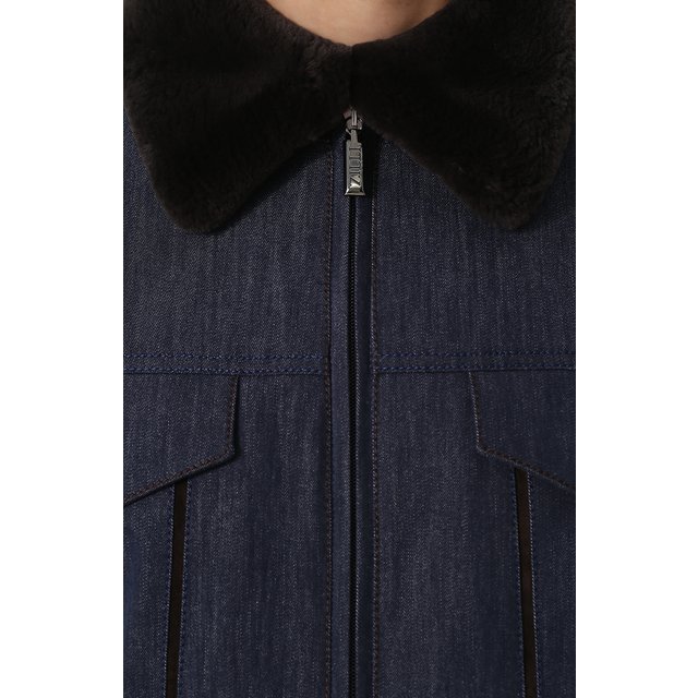 фото Джинсовая куртка на молнии с меховой отделкой воротника zilli