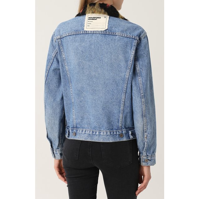 фото Джинсовая куртка с потертостями и декорированным воротником r13