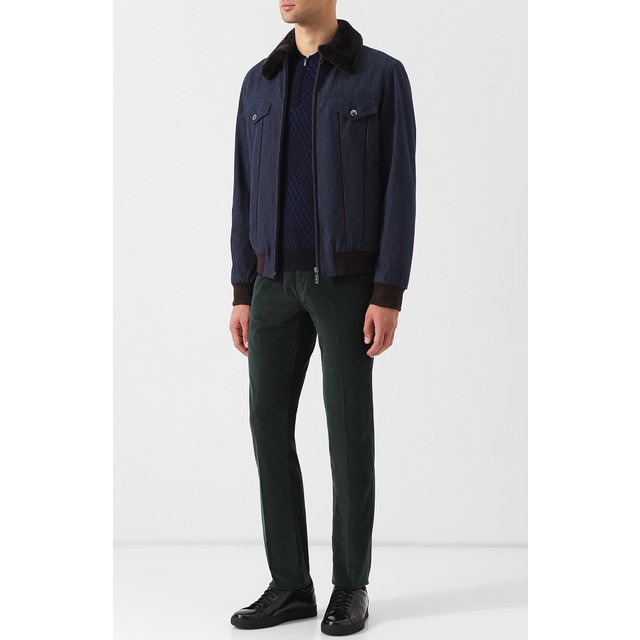 фото Джинсовая куртка на молнии с меховой отделкой воротника zilli