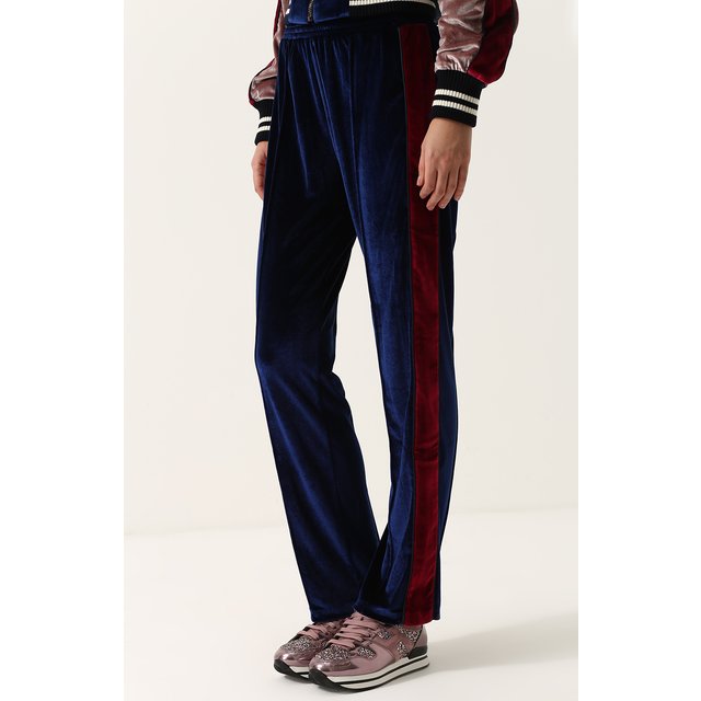 фото Бархатные брюки прямого кроя с контрастными лампасами forte dei marmi couture