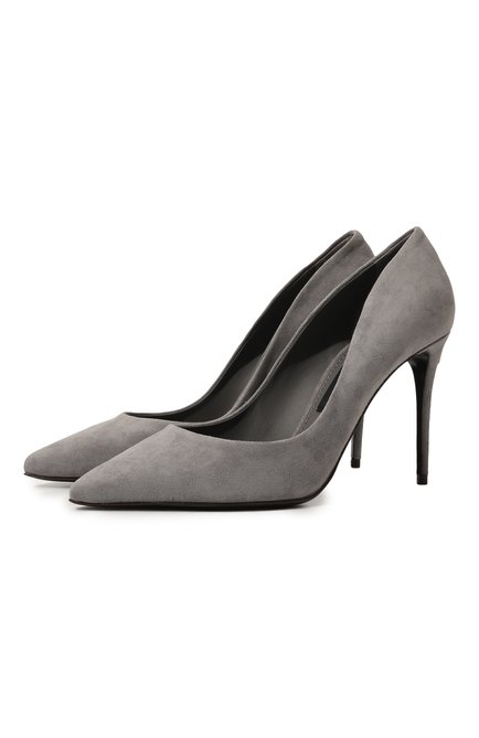 Женские замшевые туфли cardinale DOLCE & GABBANA серого цвета, арт. CD1657/B1275 | Фото 1 (Материал внешний: Замша; Каблук тип: Шпилька; Подошва: Плоская)