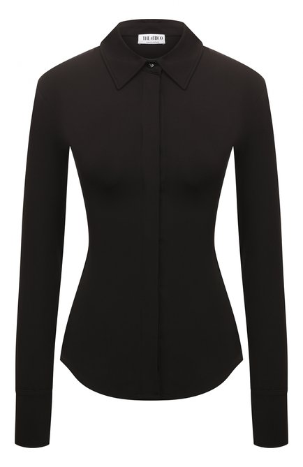Женская рубашка THE ATTICO черного цвета, арт. 241WCH21/A014 | Фото 1 (Драгоценные камни: Проставлено; Длина (для топов): Стандартные; Рукава: Длинные; Материал внешний: Синтетический материал; Материал сплава: Проставлено)