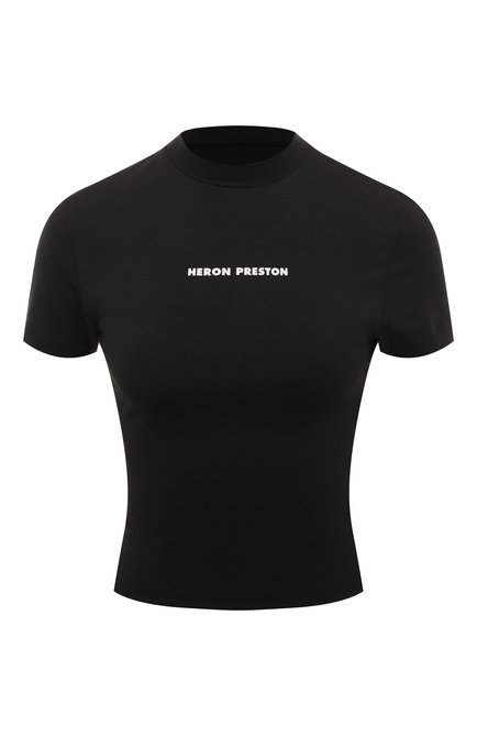 Женская футболка HERON PRESTON черного цвета, арт. HWAA022C99JER001 | Фото 1 (Драгоценные камни: Проставлено; Длина (для топов): Укороченные; Рукава: Короткие; Материал внешний: Хлопок; Материал сплава: Проставлено)