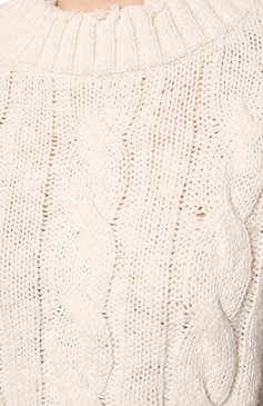 Женский хлопковый свитер DENIMIST белого цвета, арт. DSWWY007-078 | Фото 5 (Женское Кросс-КТ: Свитер-одежда; Рукава: Длинные; Длина (для топов): Стандартные; Материал сплава: Проставлено; Нос: Не проставлено; Материал внешний: Хлопок; Драгоценные камни: Проставлено; Стили: Кэжуэл)