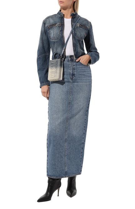 Женская джинсовая куртка DIESEL голубого цвета, арт. A10827/0HJAW | Фото 2 (Материал внешний: Хлопок; Материал сплава: Проставлено; Рукава: Длинные; Длина (верхняя одежда): Короткие; Драгоценные камни: Проставлено)
