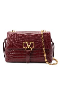 Женская бордовая сумка v-ring medium из кожи аллигатора VALENTINO ...