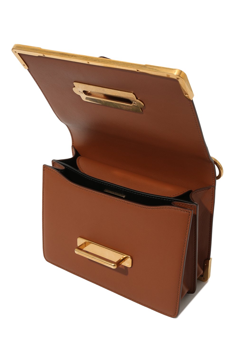 Женская сумка cahier PRADA коричневого цвета, арт. 1BD045-2AIX-F0046-XCH | Фото 5 (Сумки-технические: Сумки через плечо; Материал: Натуральная кожа; Размер: mini; Ремень/цепочка: На ремешке)