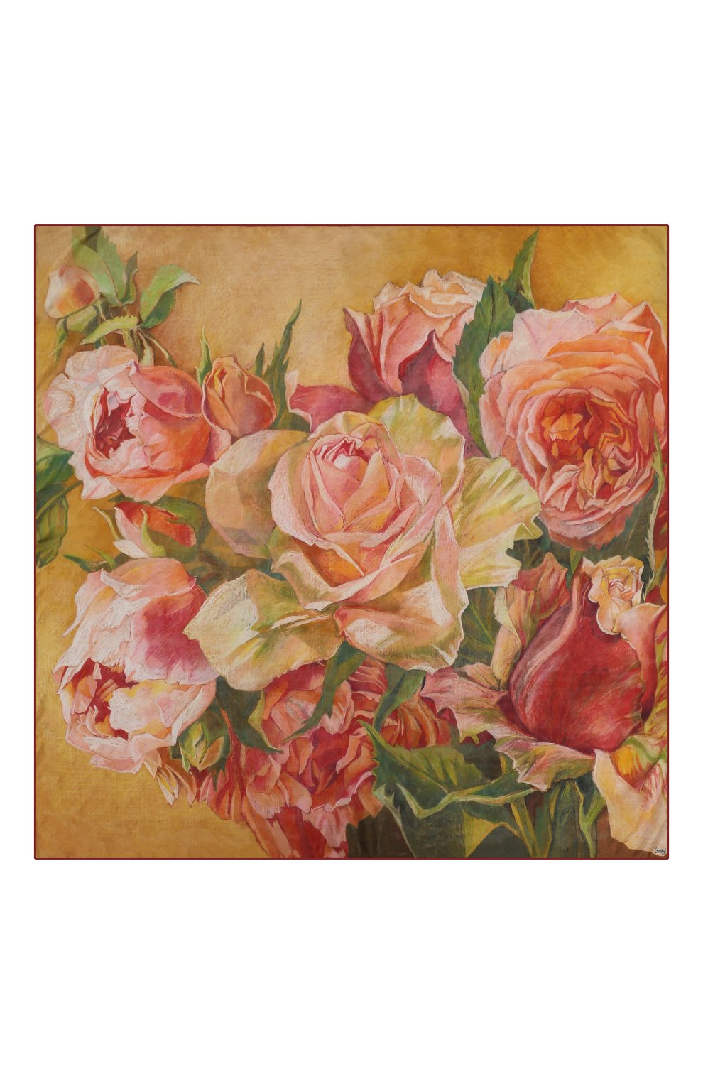 Женский шелковый платок розы GOURJI разноцветного цвета, арт. T23ROSE7R/1 | Фото 5 (Принт: С принтом; Материал: Текстиль, Шелк)