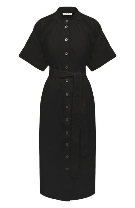 Женское хлопковое платье CO черного цвета, арт. 4418SBCC | Фото 1 (Рукава: Короткие; Материал внешний: Хлопок; Длина Ж (юбки, платья, шорты): Миди)