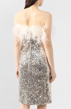 Женское платье с пайетками SAINT LAURENT серебряного цвета, арт. 603962/Y059R | Фото 4 (Материал внешний: Шелк; Стили: Гламурный; Случай: Вечерний; Длина Ж (юбки, платья, шорты): Мини, До колена; Рукава: С открытыми плечами; Материал подклада: Шелк; Женское Кросс-КТ: Платье-одежда; Статус проверки: Проверена категория)