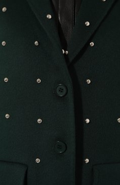Женское шерстяное пальто P.A.R.O.S.H. темно-зеленого цвета, арт. LEAK-D430994B | Фото 5 (Материал внешний: Шерсть; Рукава: Длинные; Стили: Гламурный; Длина (верхняя одежда): До колена; 1-2-бортные: Однобортные)