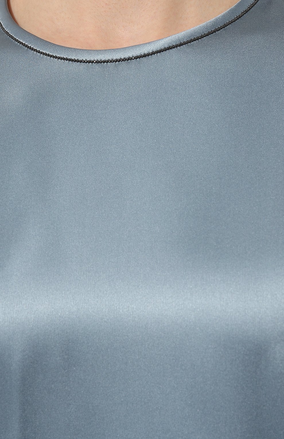 Женский шелковый топ BRUNELLO CUCINELLI голубого цвета, арт. M0C59B1008 | Фото 5 (Материал внешний: Шелк; Стили: Гламурный; Рукава: Короткие; Длина (для топов): Стандартные)