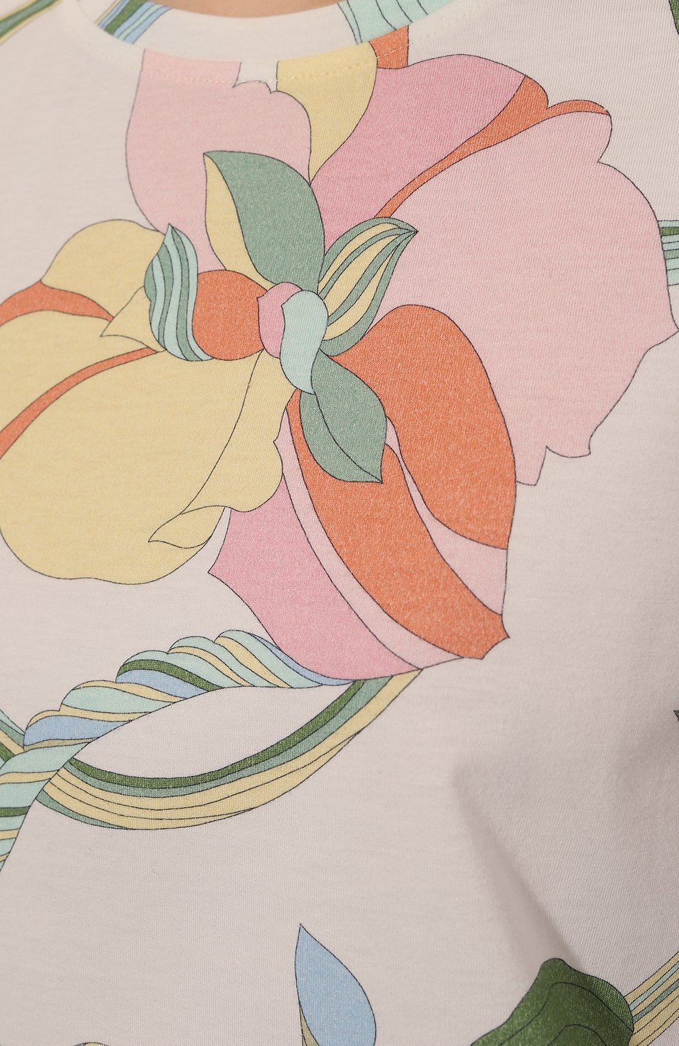 Женская хлопковая футболка LEONARD PARIS разноцветного цвета, арт. AMANDE/AMALFI/J0SEPHINE | Фото 5 (Рукава: Короткие; Длина (для топов): Стандартные; Принт: С принтом; Материал сплава: Проставлено; Материал внешний: Хлопок; Женское Кросс-КТ: Футболка-одежда; Драгоценные камни: Проставлено; Стили: Кэжуэл)