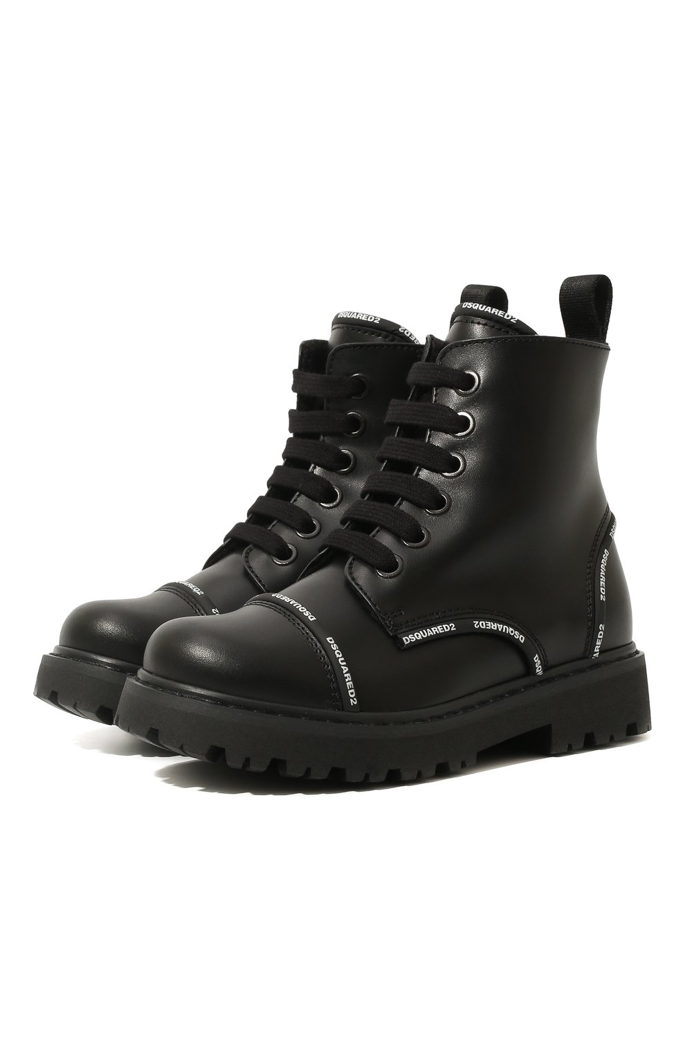 Детские кожаные ботинки DSQUARED2 черного цвета, арт. 72324 VAR.1/28-35 | Фото 1 (Материал внешний: Кожа; Материал сплава: Проставлено; Нос: Не проставлено; Материал внутренний: Текстиль)