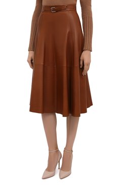 Женская кожаная юбка RALPH LAUREN коричневого цвета, арт. 290815539 | Фото 3 (Региональные ограничения белый список (Axapta Mercury): RU; Женское Кросс-КТ: Юбка-одежда; Длина Ж (юбки, платья, шорты): Миди; Материал внешний: Натуральная кожа; Материал подклада: Купро; Стили: Кэжуэл)