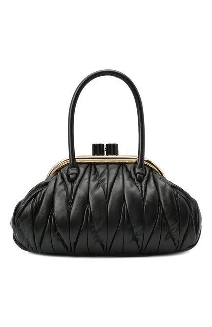 Женская сумка MIU MIU черного цвета, арт. 5BK010-N88-F0002-OOO | Фото 1 (Материал: Натуральная кожа; Ремень/цепочка: На ремешке; Сумки-технические: Сумки top-handle, Сумки через плечо; Размер: medium)