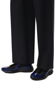Мужские комбинированные кроссовки PRADA синего цвета, арт. 4E3400-3LGP-F017C | Фото 3 (Стили: Классический; Материал утеплителя: Без утеплителя; Подошва: Массивная)