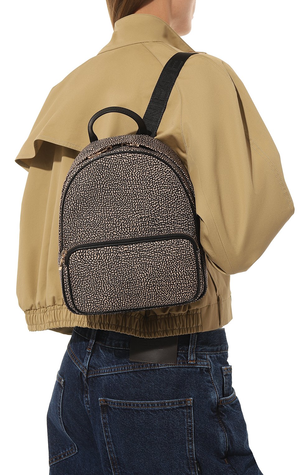 Женский рюкзак portrait small BORBONESE темно-бежевого цвета, арт. 933027 | Фото 2 (Размер: mini; Ремень/цепочка: На ремешке; Материал: Текстиль; Стили: Кэжуэл)