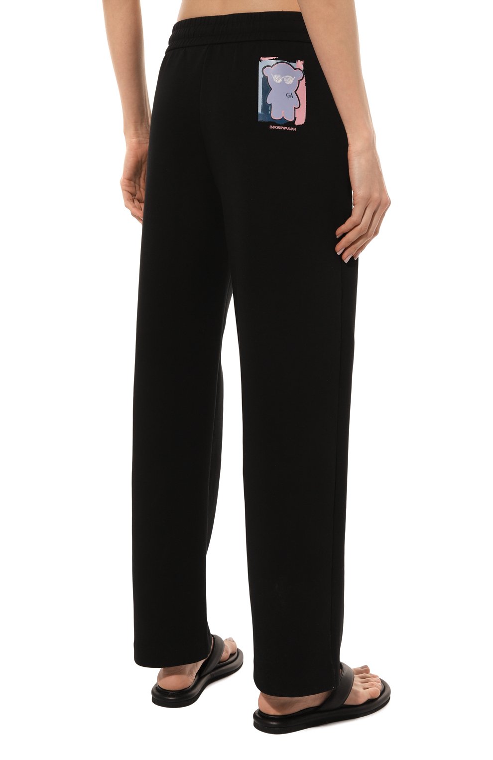 Женские хлопковые брюки EMPORIO ARMANI черного цвета, арт. 3R2P6E/1JHSZ | Фото 4 (Женское Кросс-КТ: Брюки-одежда; Силуэт Ж (брюки и джинсы): Прямые; Материал сплава: Проставлено; Материал внешний: Хлопок; Стили: Спорт-шик; Драгоценные камни: Проставлено)