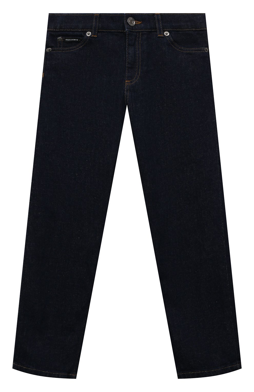 Детские джинсы DOLCE & GABBANA темно-синего цвета, арт. L42F59/LDB75/2-6 | Фото 1 (Детали: Однотонный; Материал сплава: Проставлено; Нос: Не проставлено; Материал внешний: Хлопок)