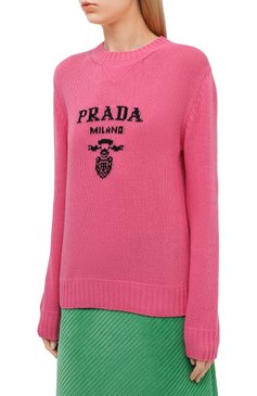 Женский свитер из шерсти и кашемира PRADA розового цвета, арт. P24G1V-1YMW-F0442-211 | Фото 3 (Женское Кросс-КТ: Свитер-одежда; Материал внешний: Шерсть, Кашемир; Рукава: Длинные; Длина (для топов): Стандартные; Стили: Кэжуэл)