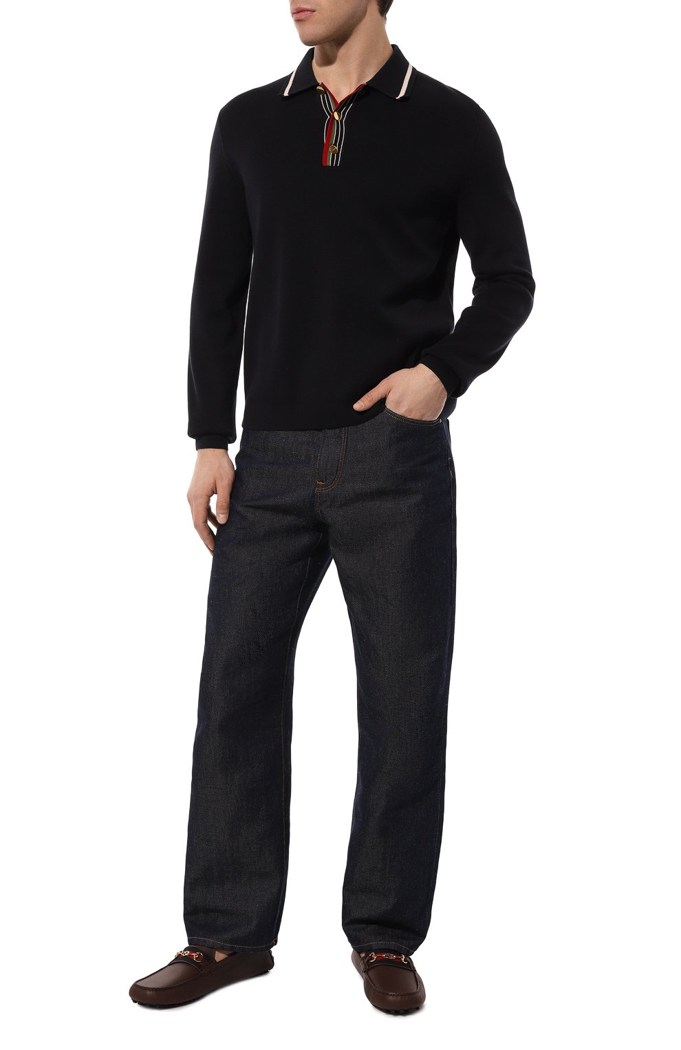 Мужские кожаные мокасины ayrton GUCCI коричневого цвета, арт. 624698 1XH10 | Фото 2 (Стили: Кэжуэл)