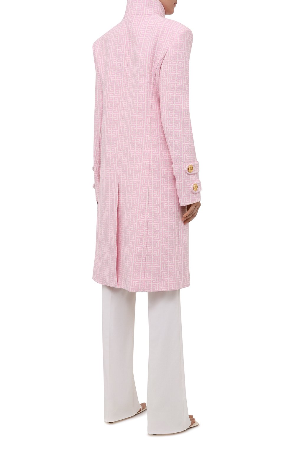 Женское шерстяное пальто BALMAIN светло-розового цвета, арт. WF1UC000/W134 | Фото 4 (Материал внешний: Шерсть; Рукава: Длинные; Длина (верхняя одежда): До колена; Материал подклада: Вискоза; Стили: Романтичный; 1-2-бортные: Двубортные)