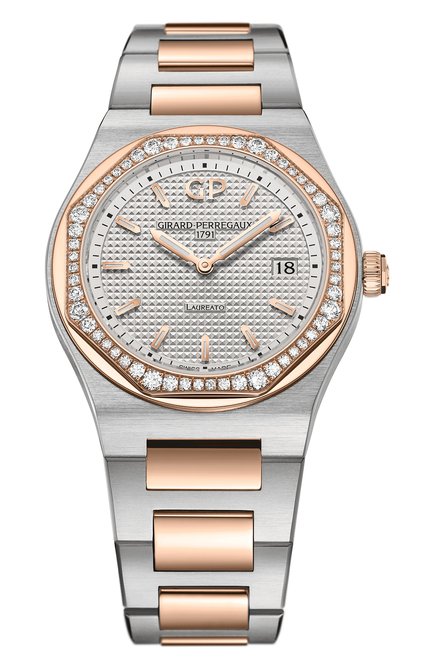 Женские часы laureato 34 mm GIRARD-PERREGAUX бесцветного цвета, арт. 80189D56A132-56A | Фото 1 (Материал корпуса: Сталь и розовое золото; Цвет циферблата: Серебристый; Механизм: Кварц)