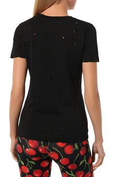 Женская хлопковая футболка DOLCE & GABBANA черного цвета, арт. F8T00T/G7H4U | Фото 4 (Принт: Без принта; Рукава: Короткие; Длина (для топов): Стандартные; Материал сплава: Проставлено; Материал внешний: Хлопок; Стили: Спорт-шик; Женское Кросс-КТ: Футболка-одежда; Драгоценные камни: Проставлено)