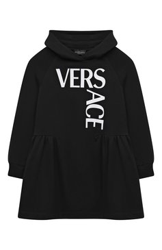 Детское хлопковое платье VERSACE черного цвета, арт. 1000012/1A01399/4A-6A | Фото 1 (Рукава: Длинные; Случай: Повседневный; Материал внешний: Хлопок; Девочки Кросс-КТ: Платье-одежда; Ростовка одежда: 4 года | 104 см, 5 лет | 110 см, 6 лет | 116 см)