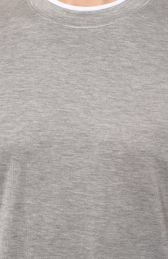 Мужская футболка из шелка и хлопка BRUNELLO CUCINELLI серого цвета, арт. MTS377427 | Фото 5 (Материал внешний: Шелк, Хлопок; Принт:  Без принта; Рукава: Короткие; Длина (для топов): Стандартные; Мужское Кросс-КТ: Футболка-одежда; Материал сплава: Проставлено; Драгоценные камни: Проставлено; Размерность: Маломерит; Стили: Кэжуэл)