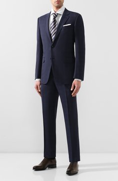 Мужской шерстяной костюм ERMENEGILDO ZEGNA темно-синего цвета, арт. 722587/221225 | Фото 1 (Материал внешний: Шерсть; Рукава: Длинные; Костюмы М: Однобортный; Стили: Классический; Материал подклада: Купро)