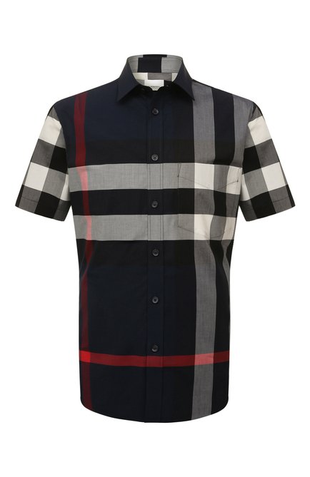 Мужская хлопковая рубашка BURBERRY темно-синего цвета по цене 47450 руб., арт. 8020855 | Фото 1
