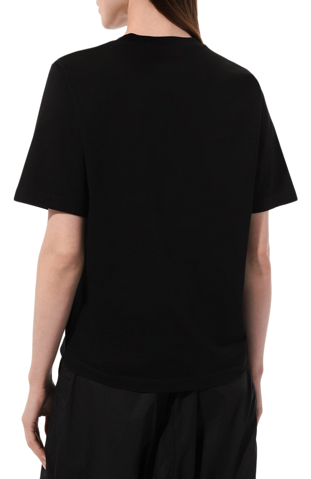 Женская хлопковая футболка DSQUARED2 черного цвета, арт. S75GD0358/S23009 | Фото 4 (Рукава: Короткие; Длина (для топов): Стандартные; Принт: С принтом; Материал сплава: Проставлено; Материал внешний: Хлопок; Стили: Спорт-шик; Женское Кросс-КТ: Футболка-одежда; Драгоценные камни: Проставлено)