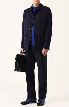 Мужские шерстяные брюки прямого кроя BRIONI темно-синего цвета, арт. RPL210/P3AE0/M0ENA | Фото 2 (Материал внешний: Шерсть; Длина (брюки, джинсы): Стандартные; Стили: Классический; Случай: Формальный; Материал подклада: Купро; Статус проверки: Проверена категория)