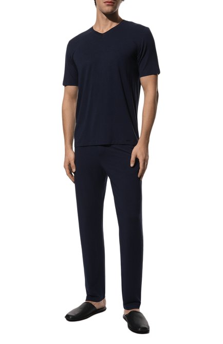 Мужские домашние брюки из вискозы HANRO темно-синего цвета, арт. 075040. | Фото 2 (Материал внешний: Вискоза; Кросс-КТ: домашняя одежда; Длина (брюки, джинсы): Стандартные)