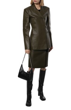 Женский кожаный жакет GIVENCHY хаки цвета, арт. BW00E9610N | Фото 2 (Рукава: Длинные; Случай: Повседневный; Длина (для топов): Стандартные; Стили: Гранж; 1-2-бортные: Однобортные; Материал внешний: Натуральная кожа; Материал подклада: Вискоза; Женское Кросс-КТ: Жакет-одежда)