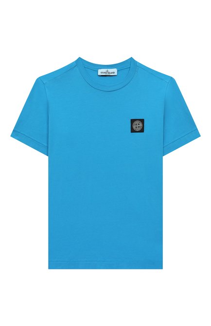 Детская хлопковая футболка STONE ISLAND голубого цвета, арт. 761620147/4 | Фото 1 (Рукава: Короткие; Материал внешний: Хлопок)