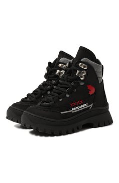 Детские кожаные ботинки DSQUARED2 черного цвета, арт. 75661/20-27 | Фото 1 (Кросс-КТ: хайкеры; Материал сплава: Проставлено; Нос: Не проставлено; Материал внутренний: Текстиль)