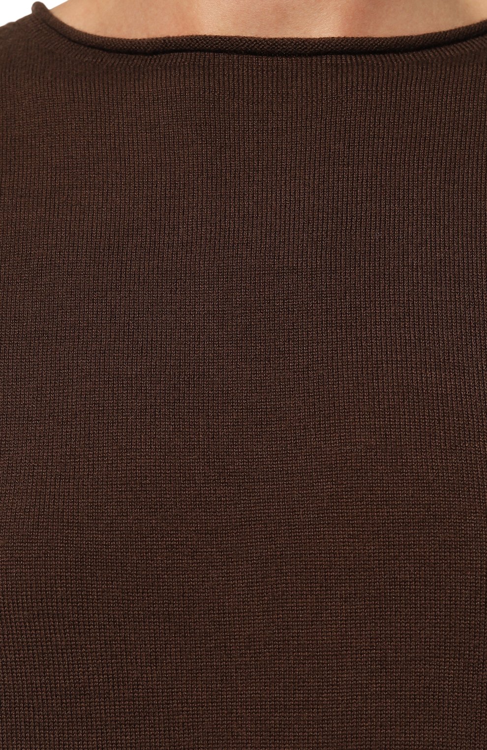 Женский шерстяной пуловер RICK OWENS темно-коричневого цвета, арт. RP02C1611/M | Фото 5 (Материал внешний: Шерсть; Рукава: Длинные; Длина (для топов): Стандартные; Материал сплава: Проставлено; Женское Кросс-КТ: Пуловер-одежда; Драгоценные камни: Проставлено; Стили: Минимализм)