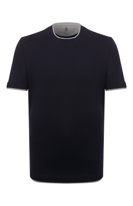 Мужская хлопковая футболка BRUNELLO CUCINELLI темно-синего цвета, арт. M0T617427 | Фото 1 (Стили: Кэжуэл; Длина (для топов): Стандартные; Принт: Без принта; Материал внешний: Хлопок; Рукава: Короткие; Размерность: Маломерит)