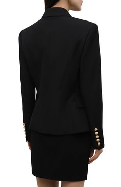 Женский шерстяной жакет BALMAIN черного цвета, арт. XF1SG000/WB05 | Фото 4 (Материал внешний: Шерсть; Рукава: Длинные; Длина (для топов): Стандартные; Стили: Классический; Случай: Формальный; Материал подклада: Вискоза; 1-2-бортные: Двубортные; Женское Кросс-КТ: Жакет-одежда)
