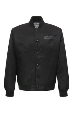 Мужской утепленный бомбер MOSCHINO черного цвета, арт. V0624/7015 | Фото 1 (Кросс-КТ: Куртка, бомбер; Рукава: Длинные; Материал внешний: Синтетический материал; Принт: С принтом; Мужское Кросс-КТ: утепленные куртки; Материал сплава: Проставлено; Материал подклада: Синтетический материал; Драгоценные камни: Проставлено; Длина (верхняя одежда): Короткие; Стили: Кэжуэл)