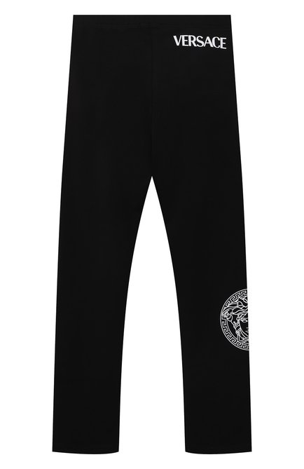 Детские хлопковые леггинсы VERSACE черного цвета, арт. 1000042/1A01408/8A-14A | Фото 2 (Материал внешний: Хлопок; Случай: Повседневный; Девочки Кросс-КТ: Леггинсы-одежда; Ростовка одежда: 12 лет | 152 см, 16 лет | 164 см)