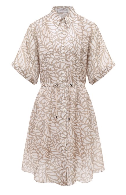 Женское платье из хлопка и шелка BRUNELLO CUCINELLI бежевого цвета по цене 357000 руб., арт. ML957ASQ41 | Фото 1