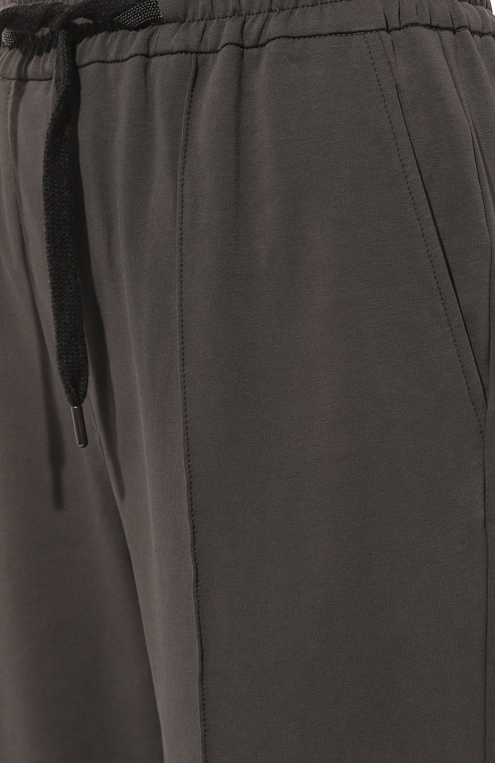 Женские хлопковые брюки BRUNELLO CUCINELLI серого цвета, арт. MH827B1083 | Фото 5 (Силуэт Ж (брюки и джинсы): Широкие; Длина (брюки, джинсы): Стандартные; Женское Кросс-КТ: Брюки-одежда; Материал сплава: Проставлено; Материал внешний: Хлопок; Драгоценные камни: Проставлено; Стили: Кэжуэл)