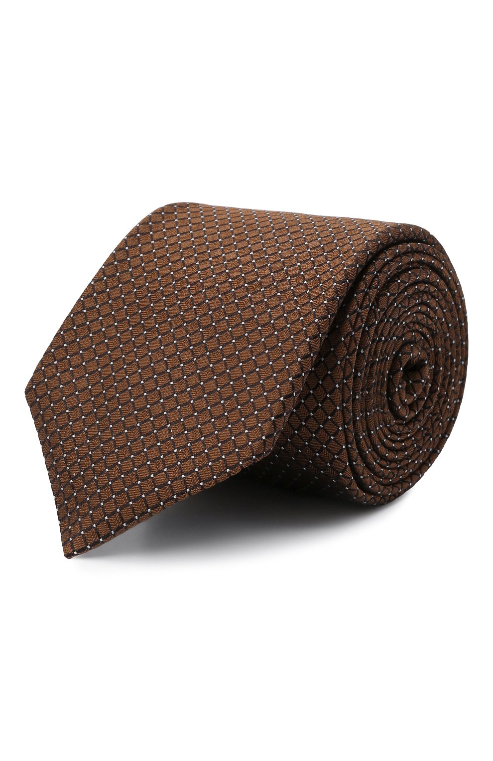 С принтом BOSS, Шелковый галстук BOSS, Италия, Коричневый, Шелк: 100%;, 12392402  - купить