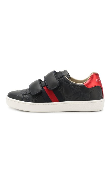 Детские кожаные кеды GUCCI черного цвета, арт. 455448/DF720 | Фото 2 (Статус проверки: Проверено, Проверена категория; Кросс-КТ: велькро; Материал внутренний: Натуральная кожа; Материал внешний: Кожа; Мальчики Кросс-КТ: Обувь-низкие; Длина стельки: 17,3, 17,9, 18,6, 19,3, 19,9, 20,6, 21,3)
